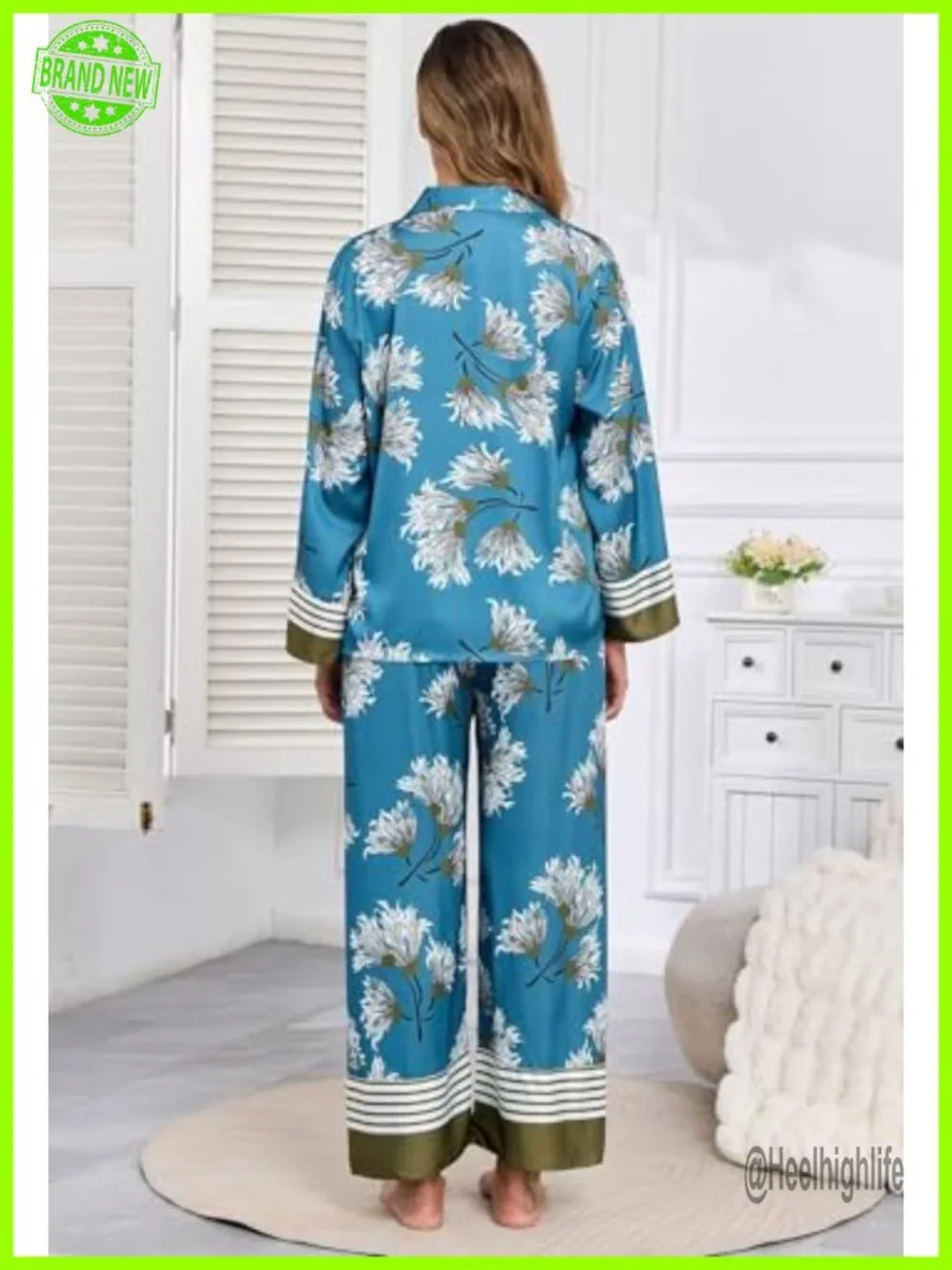Silk Pajama Set Button Up Long Sleeve Comfy Lounge 2 Piece